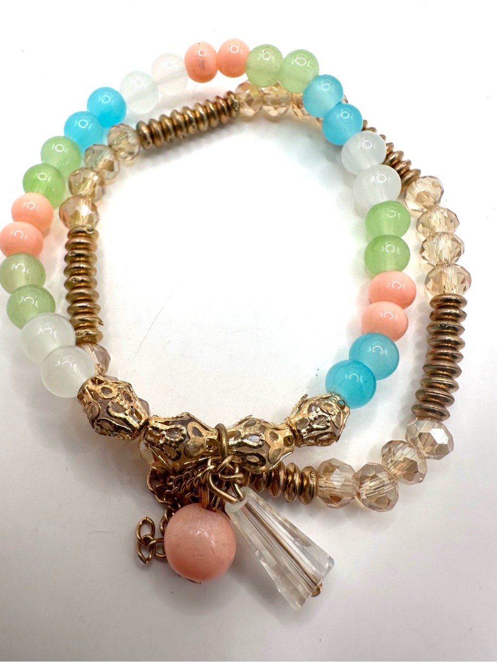 Fashion: Multi-Color Beaded Charm Bracelet with Gold Accents